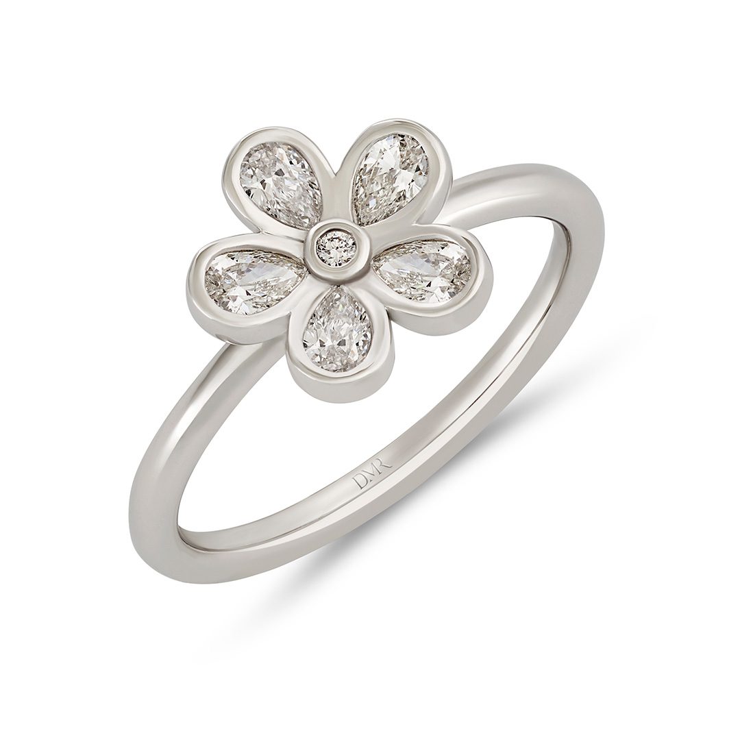 Petal Power Platinum Pear Cut Diamond Ring