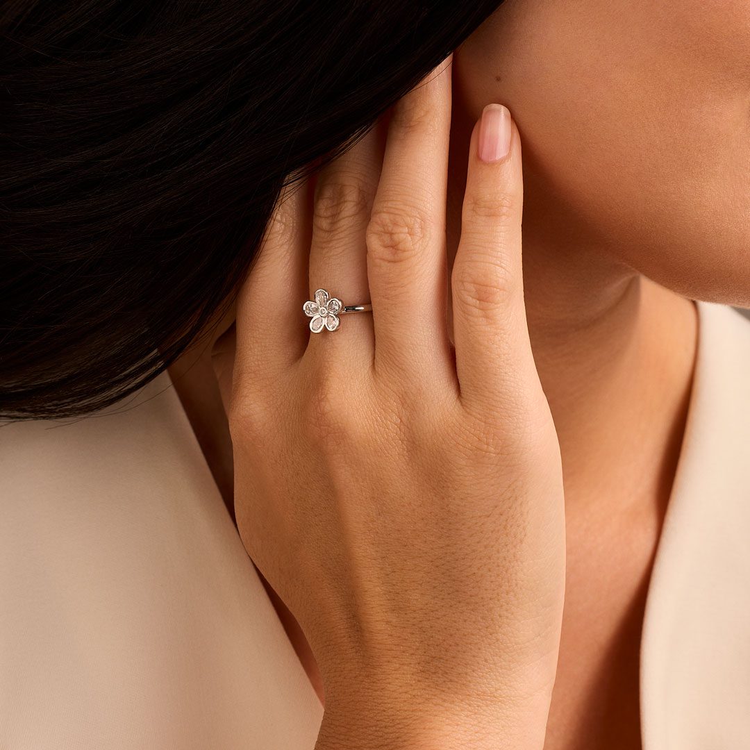 Petal Power Platinum Pear Cut Diamond Ring