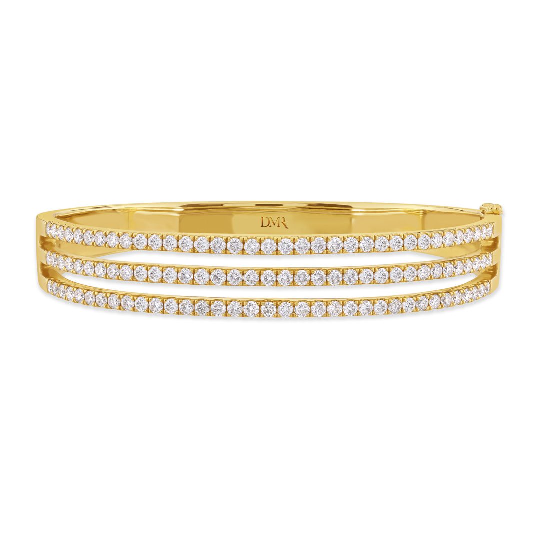 Love Lines Three Row Yellow Gold Diamond Bangle
