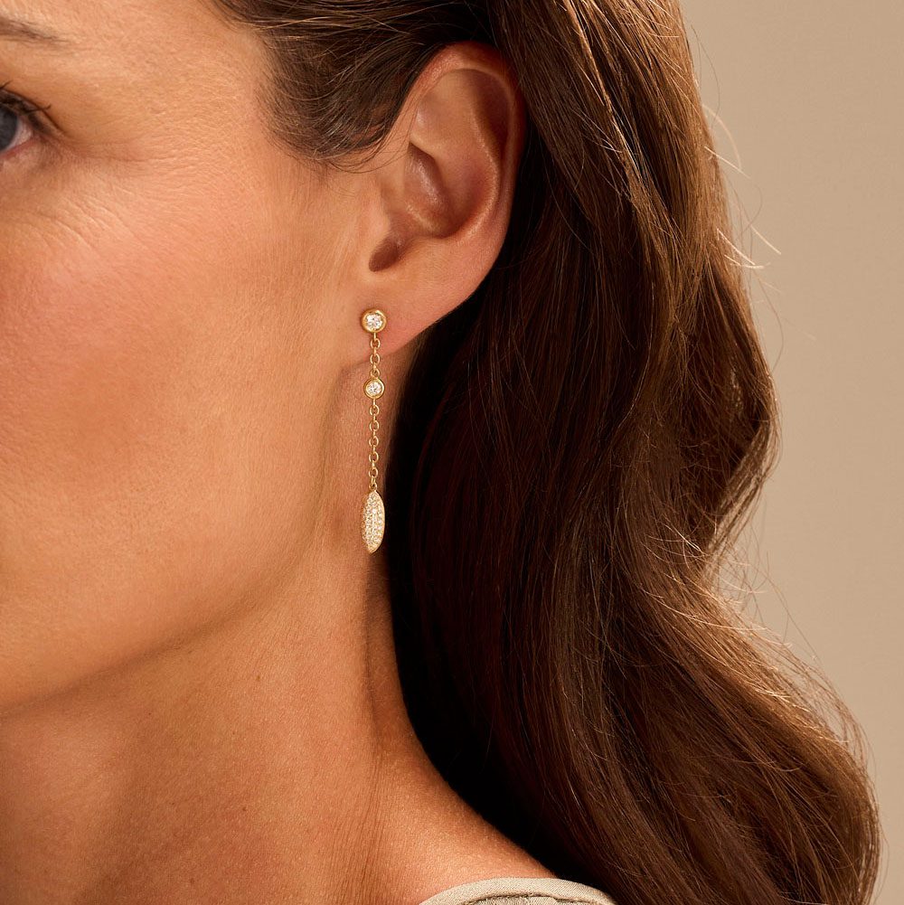 Amalfi Yellow Gold Pave Diamond Drop Earrings