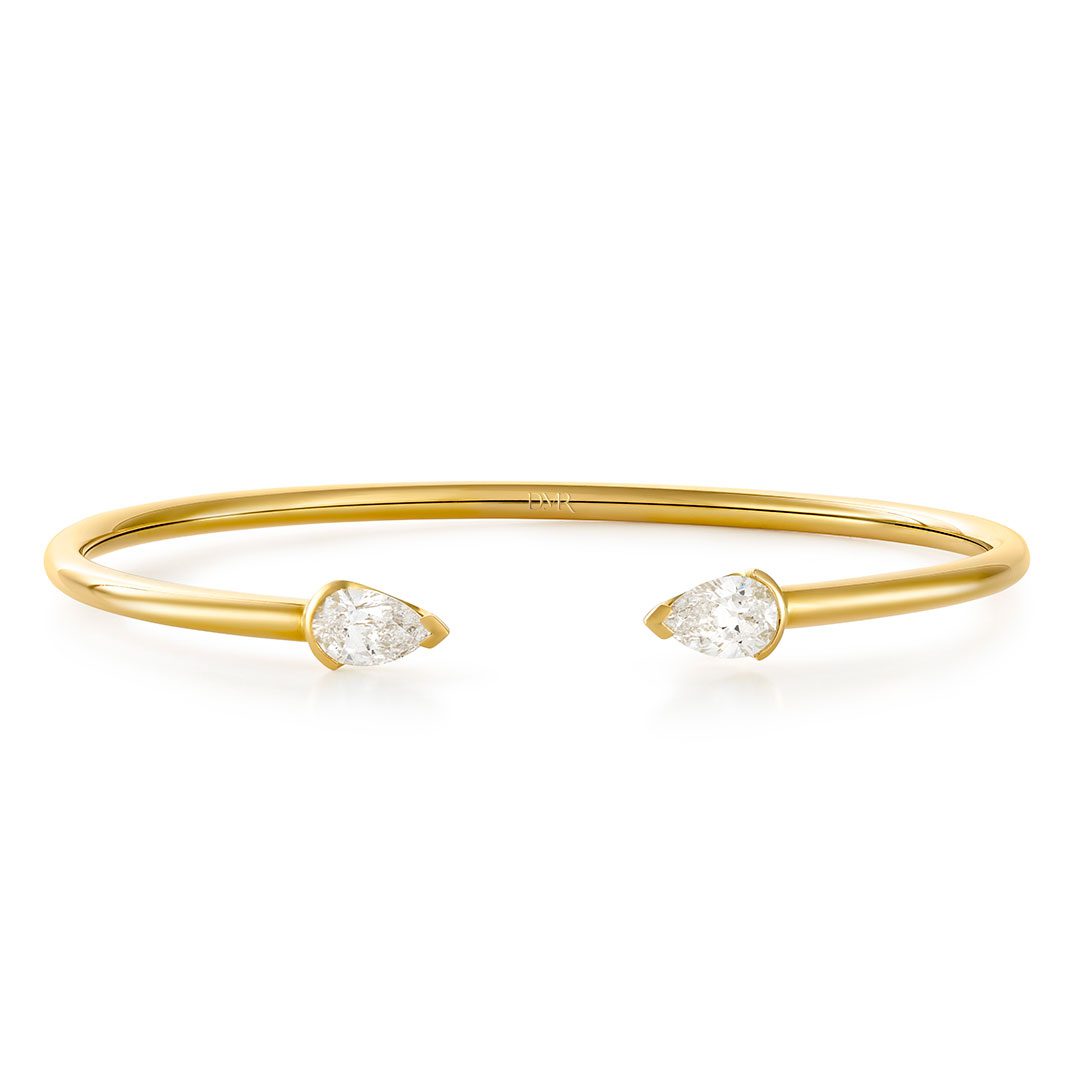 Ditto Yellow Gold Pear Shape Diamond Torque Bangle