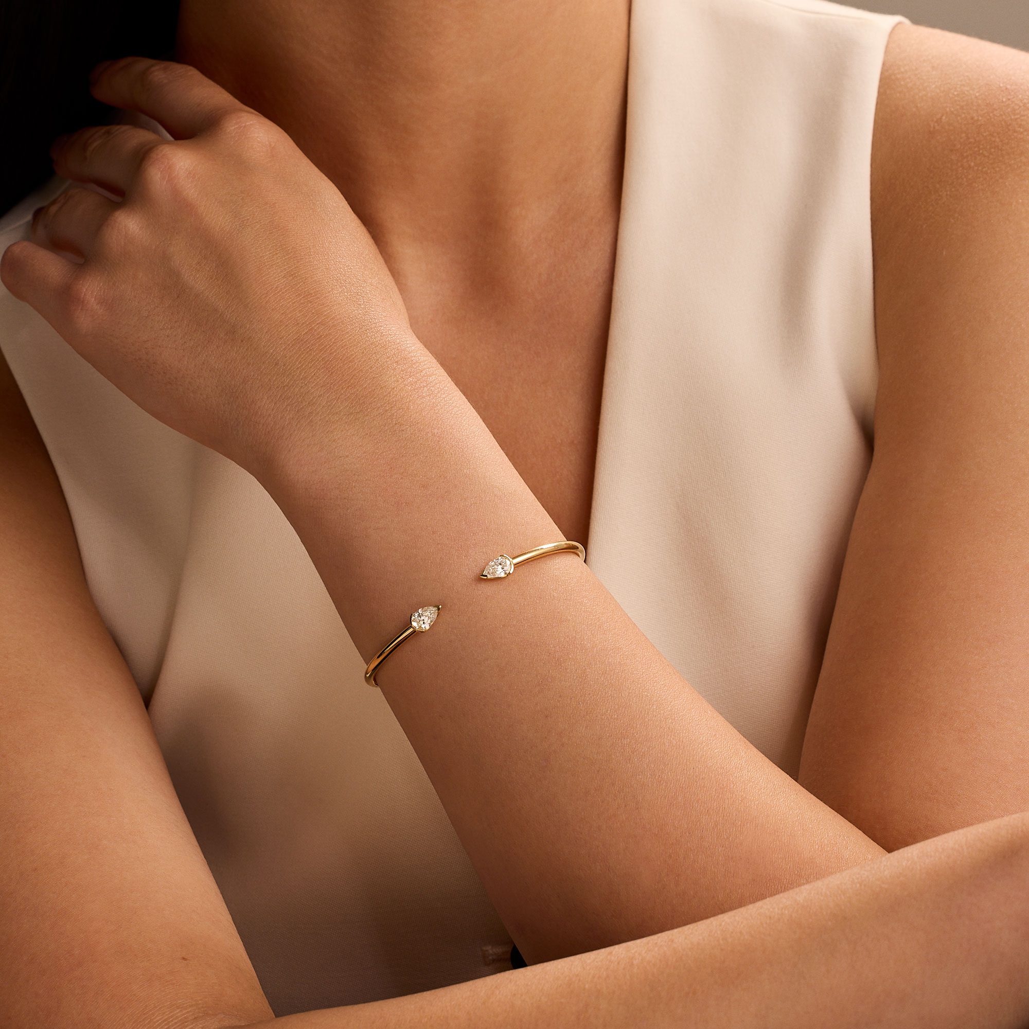 Ditto Yellow Gold Pear Shape Diamond Torque Bangle