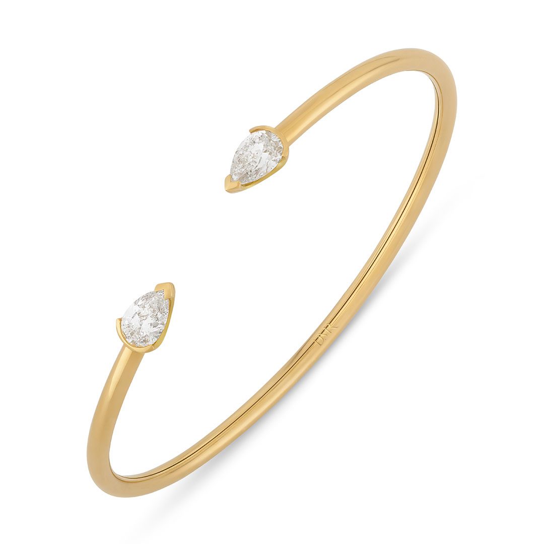 Ditto Yellow Gold Pear Shape Diamond Torque Bangle