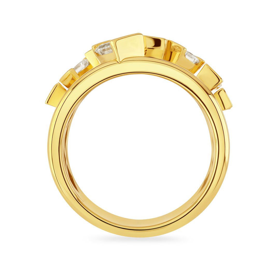 Hopscotch Cascade Yellow Gold Princess Cut Diamond Open Ring