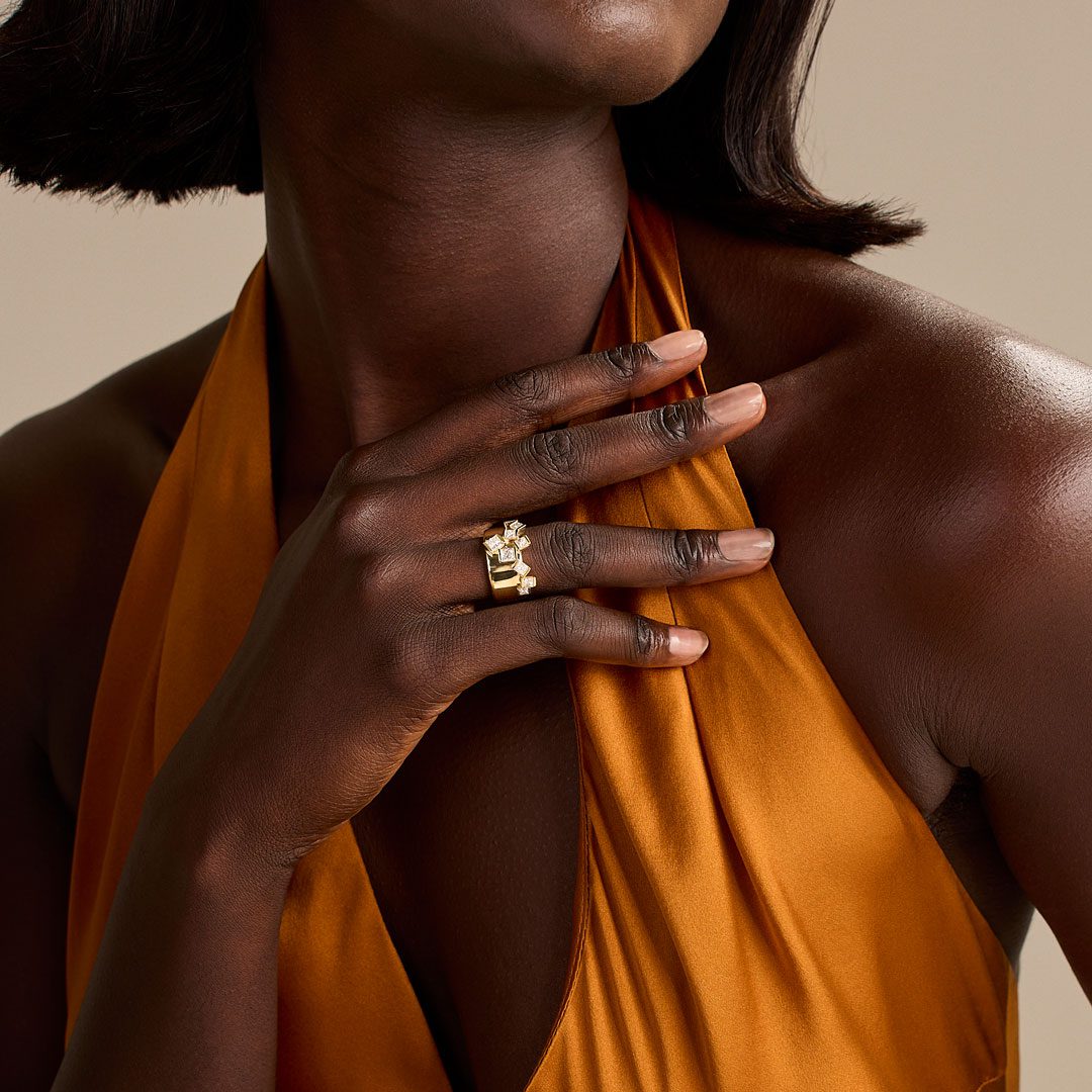 Hopscotch Cascade Yellow Gold Princess Cut Diamond Ring