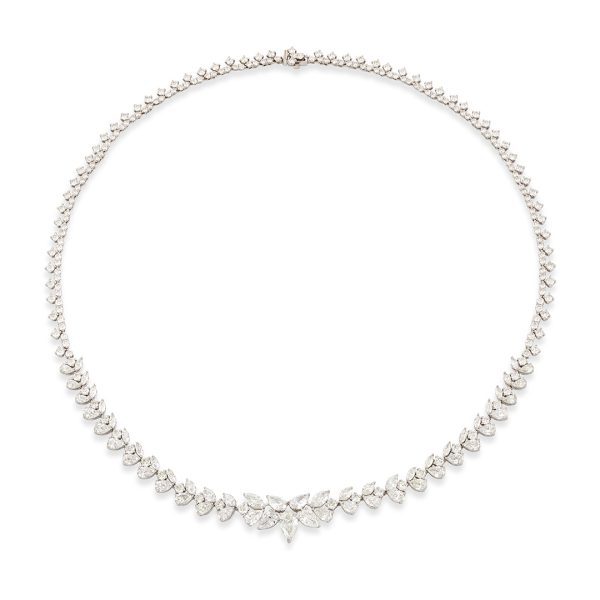 18ct White Gold Mixed Cut Diamond Necklace