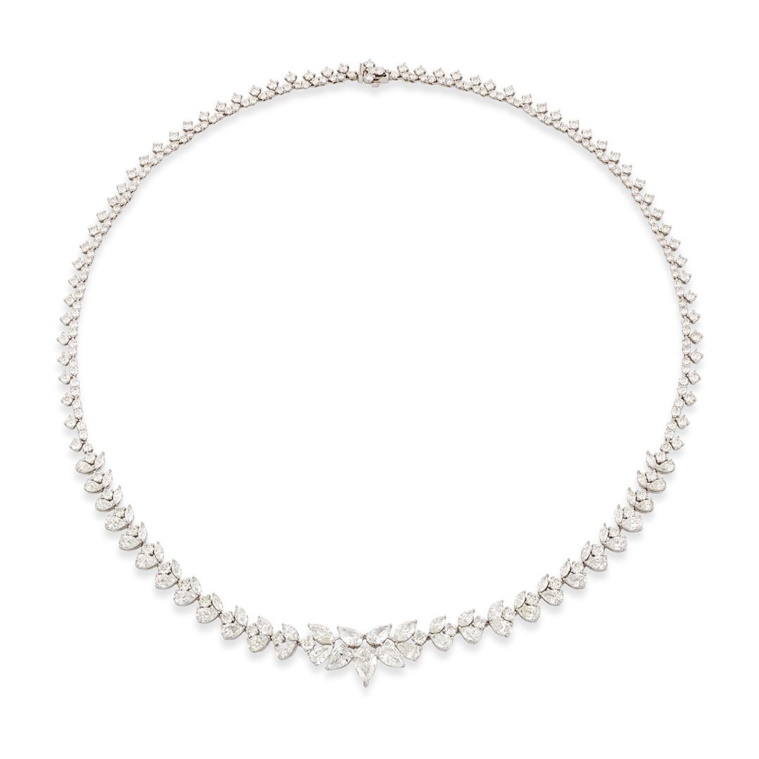 18ct White Gold Mixed Cut Diamond Necklace