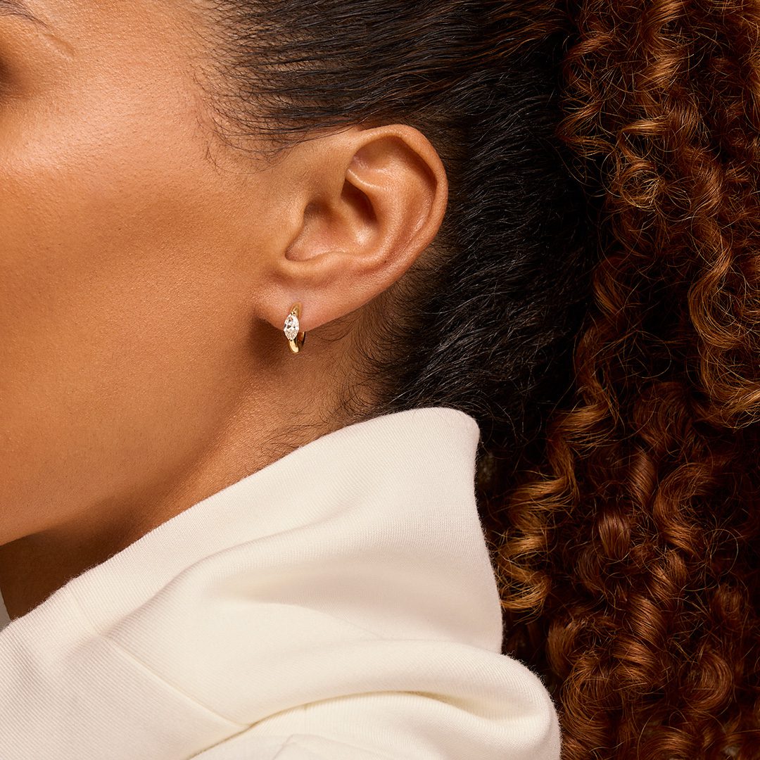 Day Diamonds Yellow Gold Marquise Cut Diamond Hoop Earrings