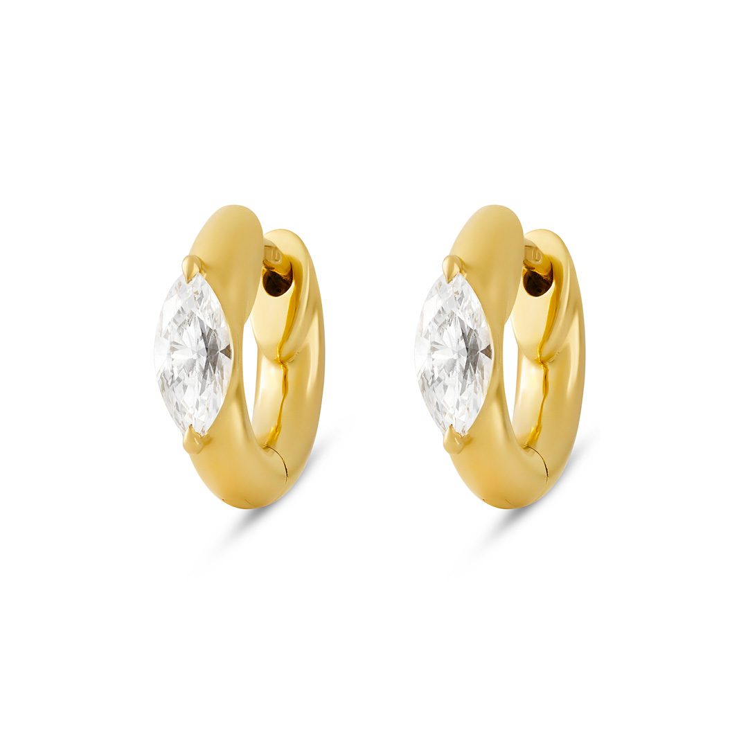 Day Diamonds Yellow Gold Marquise Cut Diamond Hoop Earrings