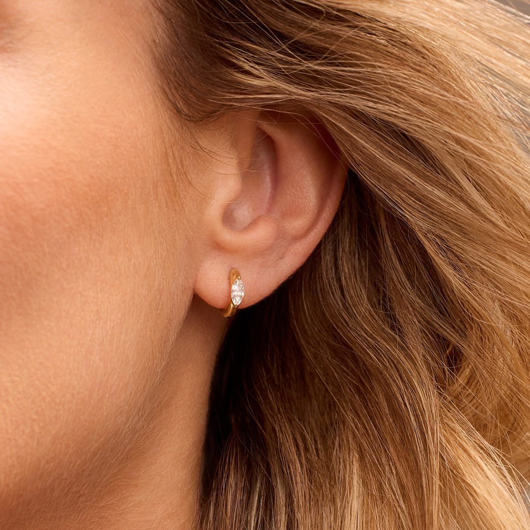 Day Diamonds Yellow Gold Marquise Cut Diamond Hoop Earrings