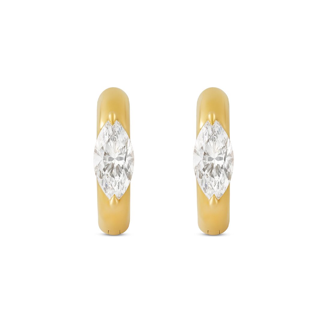 Day Diamonds Yellow Gold Marquise Cut Diamond Hoop Earrings