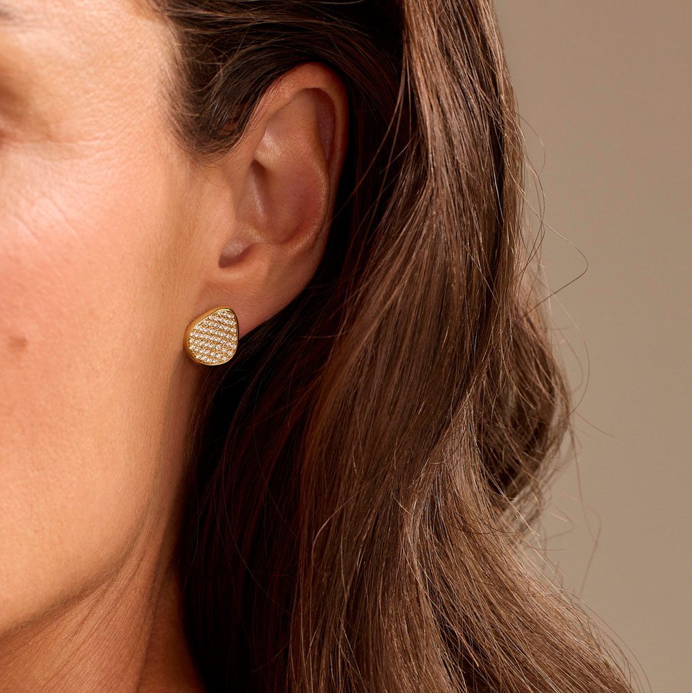 Amalfi Yellow Gold Pave Diamond Stud Earrings