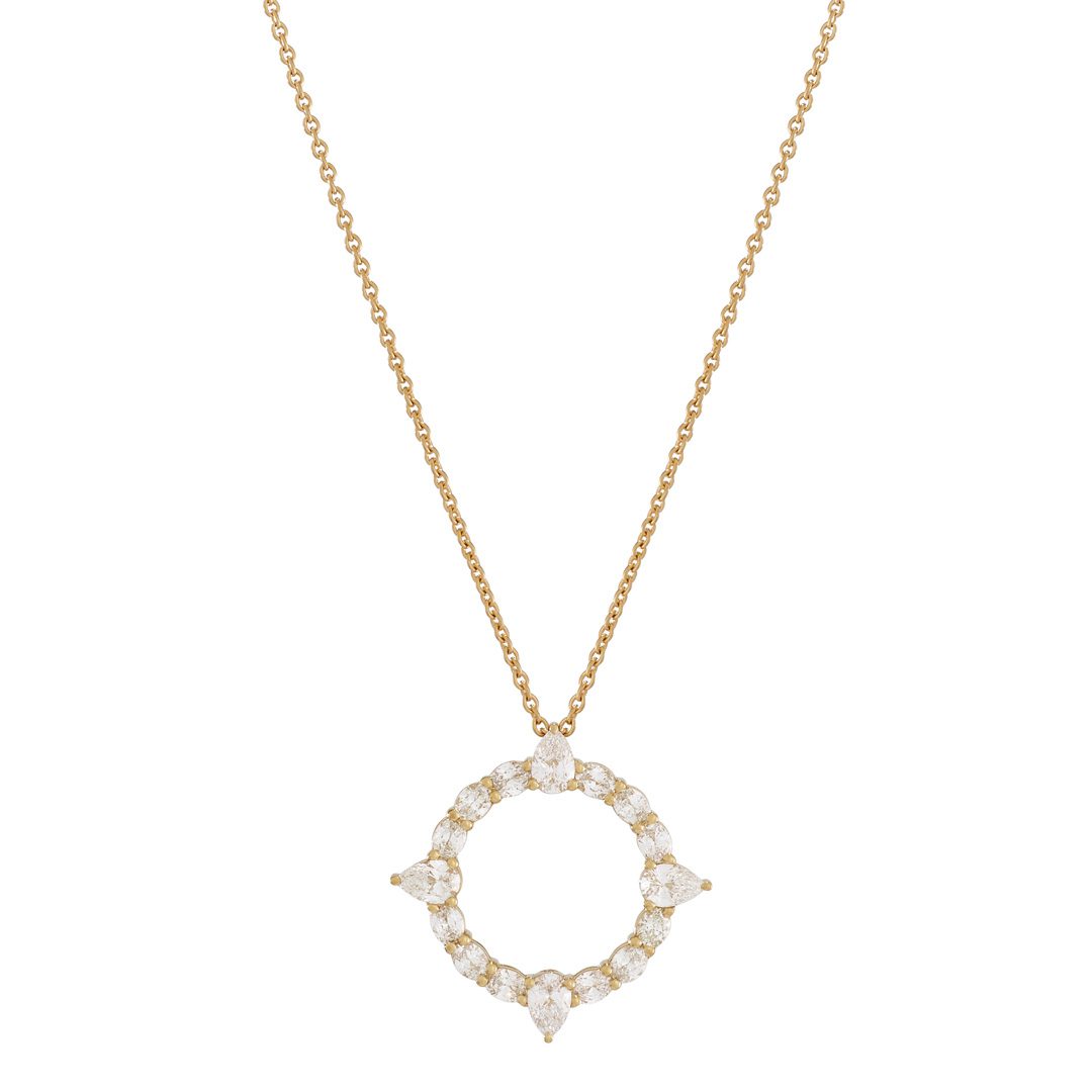 Compass 18ct Yellow Gold Pear Shape & Oval Cut Diamond Pendant