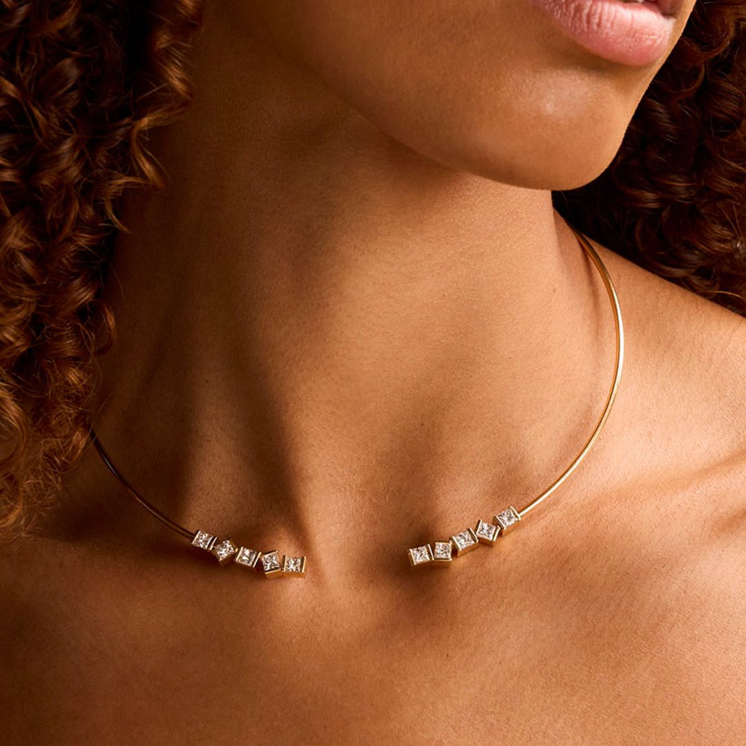 Hopscotch White Gold Princess Cut Diamond Torque Collar