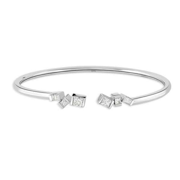Hopscotch White Gold Princess Cut Diamond Torque Bangle
