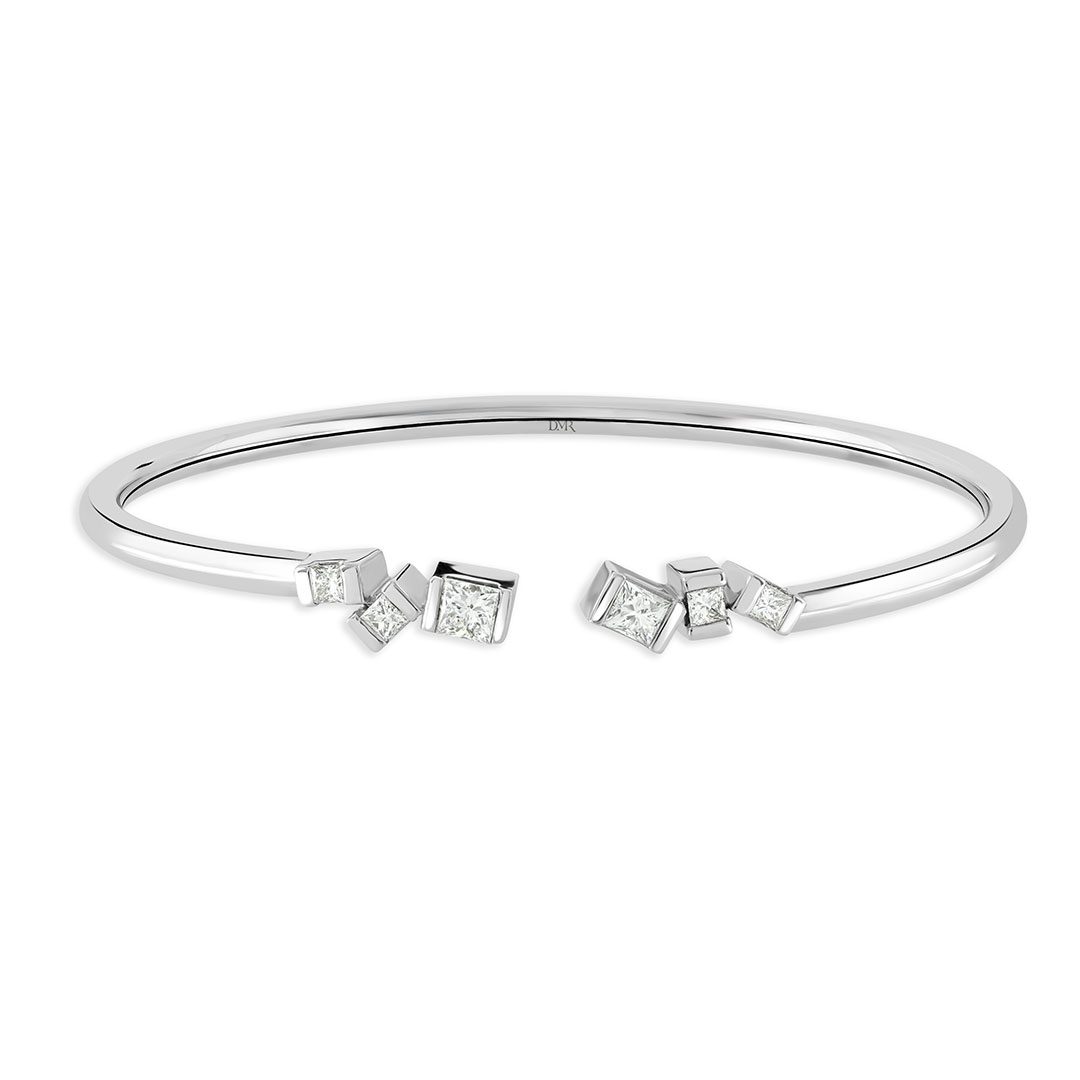 Hopscotch White Gold Princess Cut Diamond Torque Bangle Hopscotch White Gold Princess Cut Diamond Torque Bangle