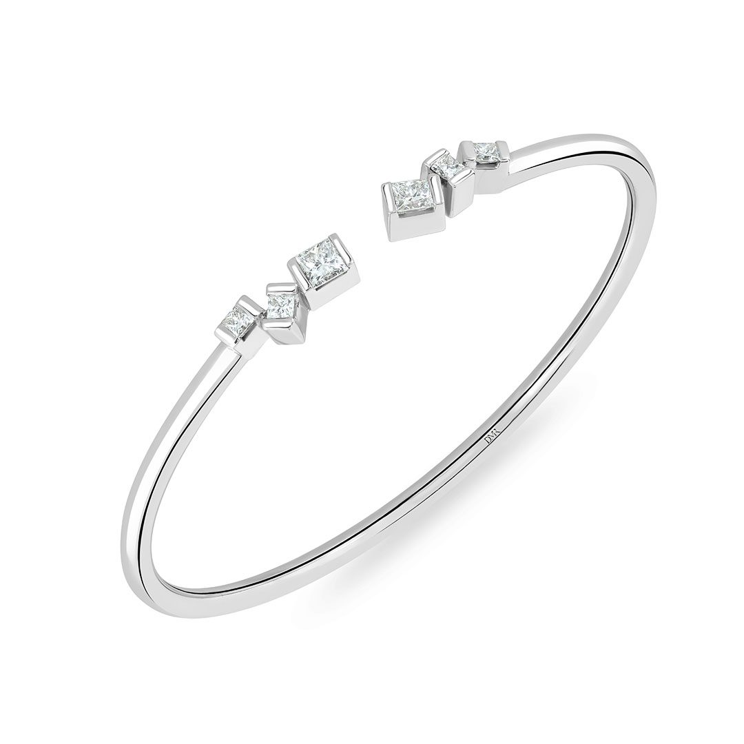 Hopscotch White Gold Princess Cut Diamond Torque Bangle