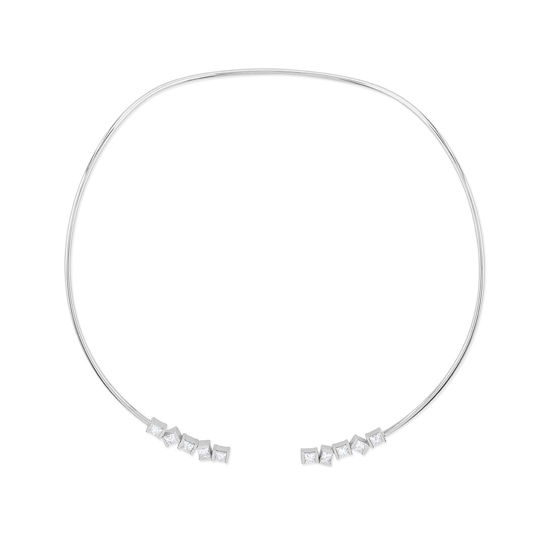 Hopscotch White Gold Princess Cut Diamond Torque Collar Hopscotch White Gold Princess Cut Diamond Torque Collar