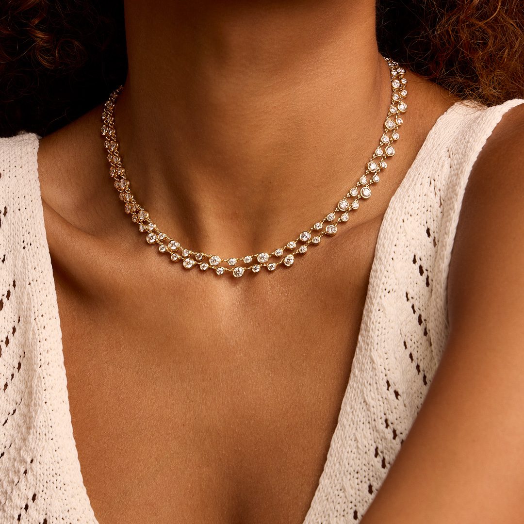 Day Diamonds Yellow Gold Round Brilliant Cut Diamond Necklace