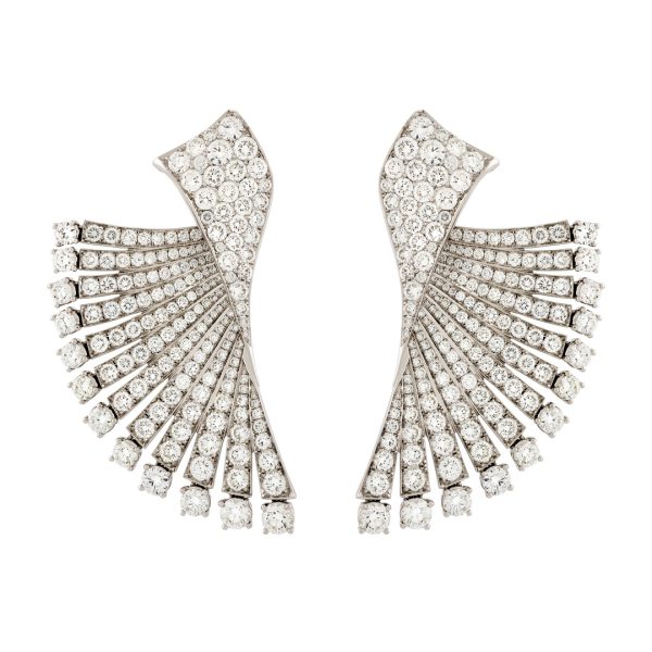 18ct White Gold Round Brilliant Cut Diamond Fan Earrings