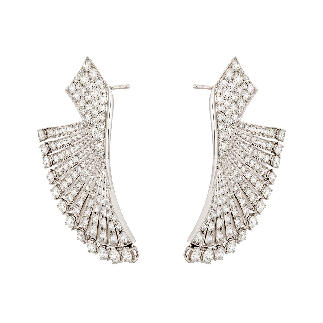 18ct White Gold Round Brilliant Cut Diamond Fan Earrings 18ct White Gold Round Brilliant Cut Diamond Fan Earrings