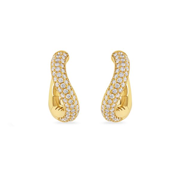 Making Waves Yellow Gold Pave Diamond Hoop Earrings