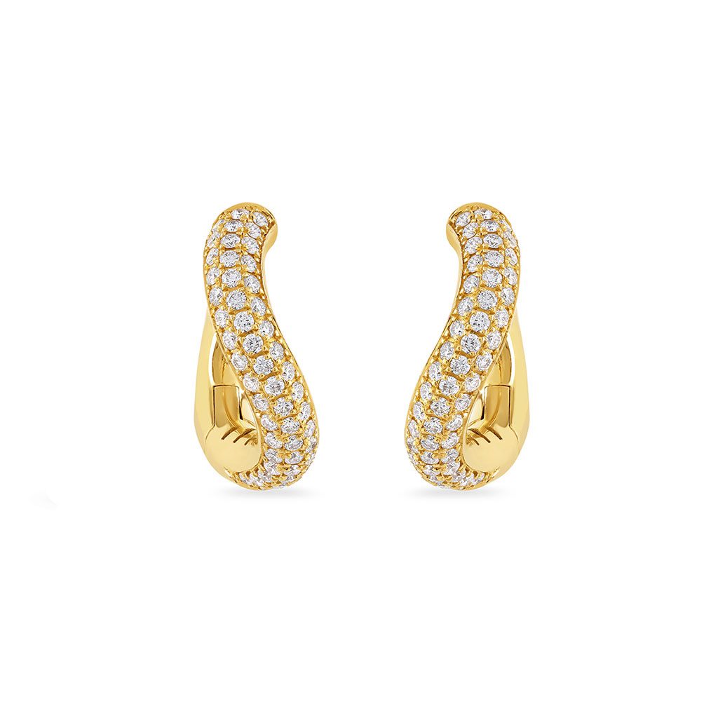 Making Waves Yellow Gold Pave Diamond Hoop Earrings Making Waves Yellow Gold Pave Diamond Hoop Earrings
