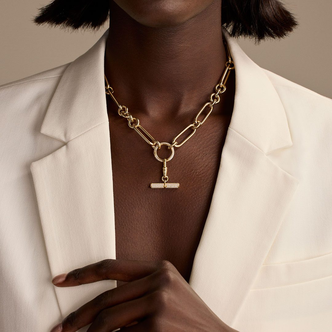 Yellow Gold T-Bar Diamond Pendant Charm