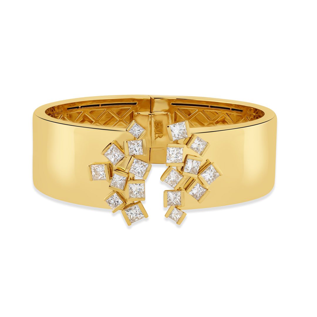 Hopscotch Cascade Yellow Gold Princess Cut Diamond Bangle