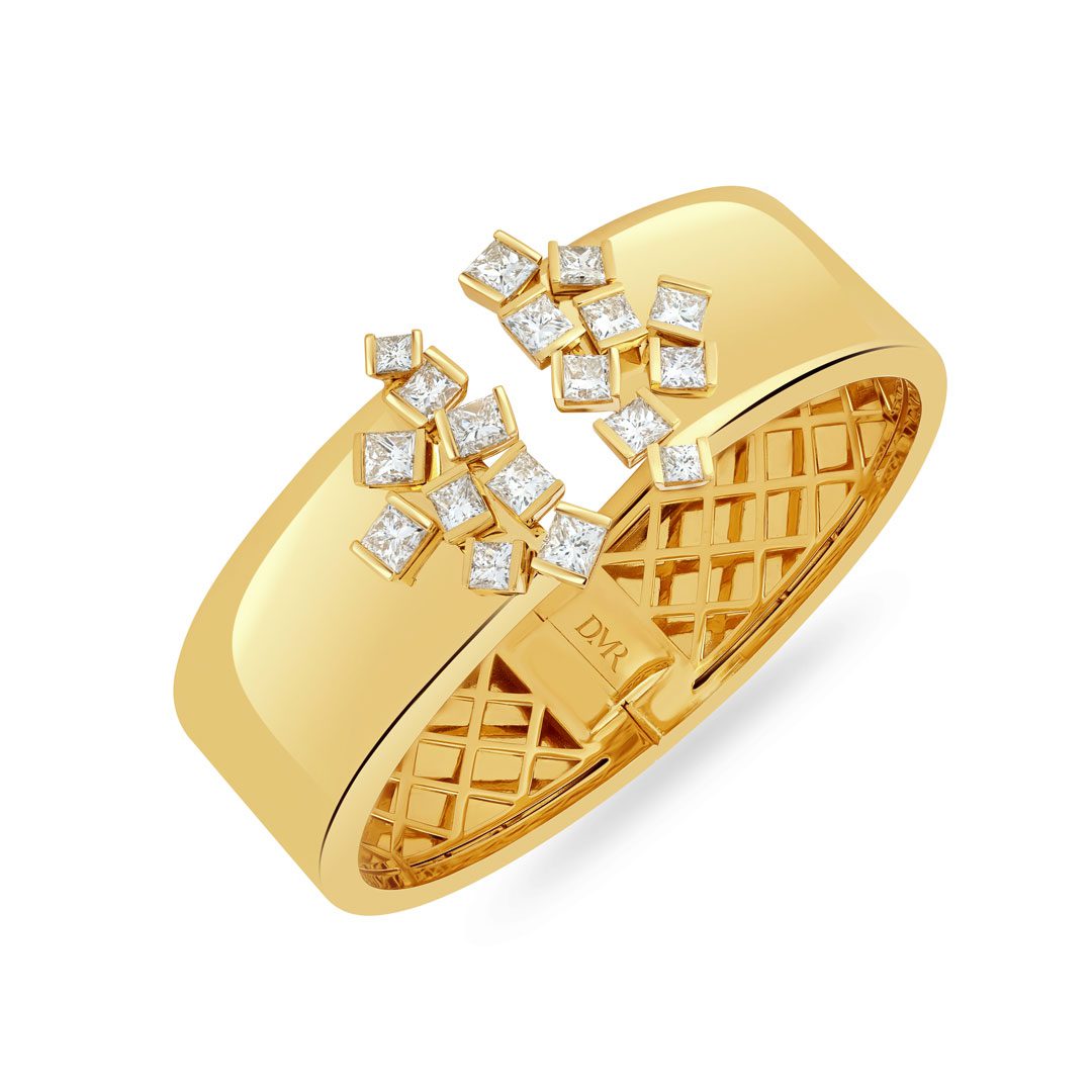 Hopscotch Cascade Yellow Gold Princess Cut Diamond Bangle