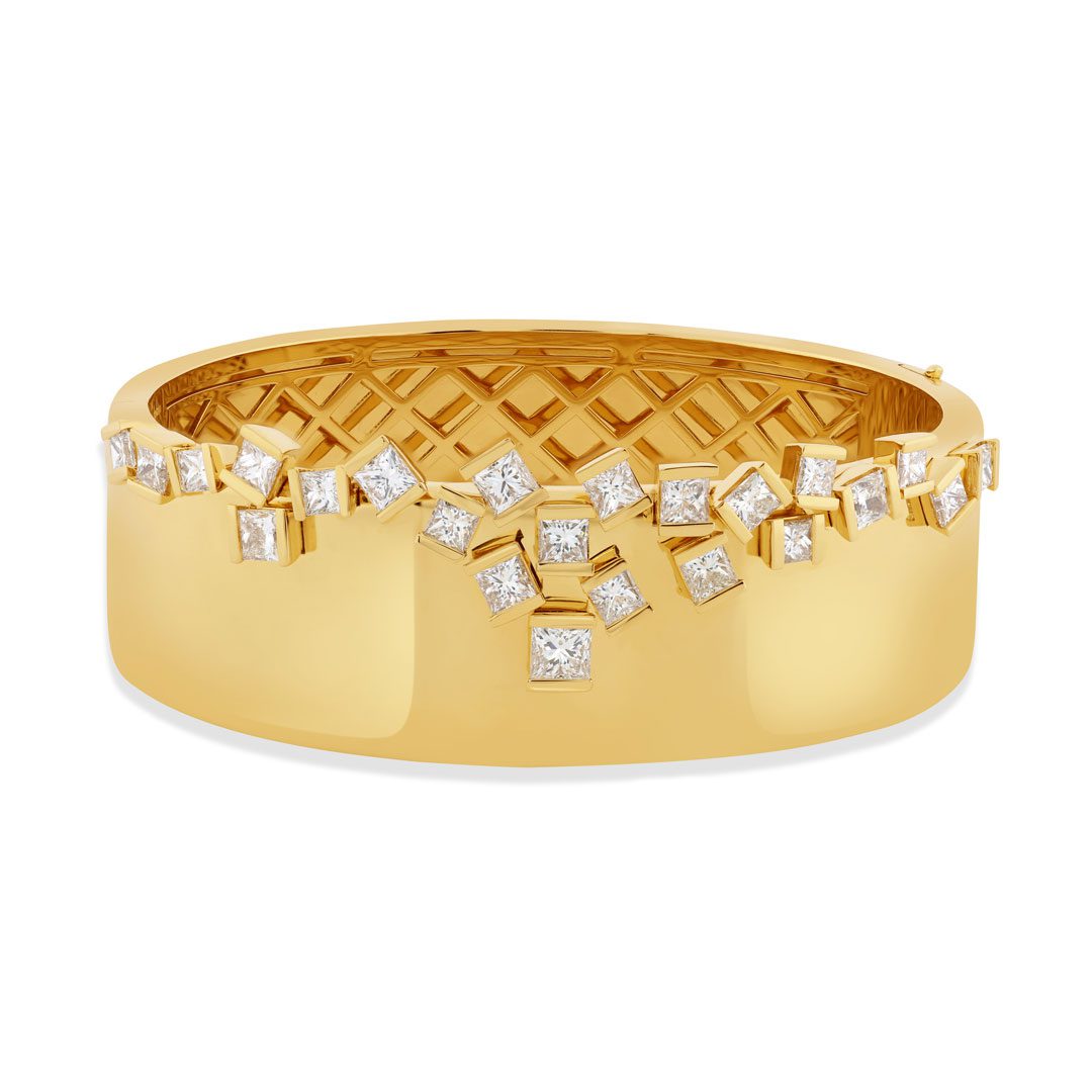 Hopscotch Cascade Yellow Gold Princess Cut Diamond Bangle