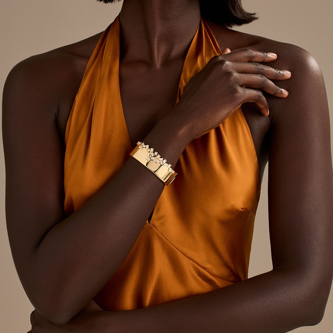 Hopscotch Cascade Yellow Gold Princess Cut Diamond Bangle