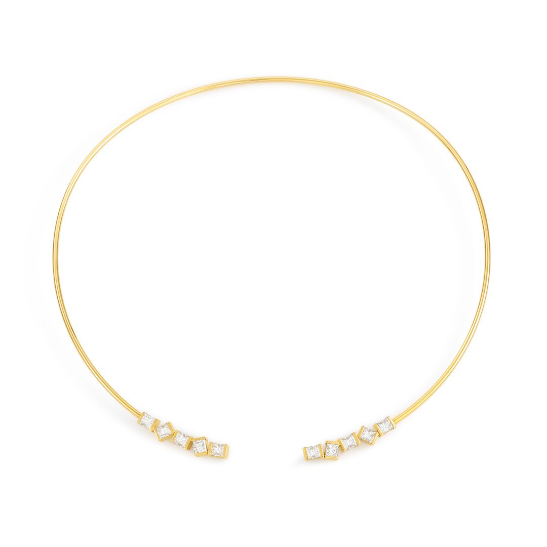Hopscotch Yellow Gold Princess Cut Diamond Torque Collar