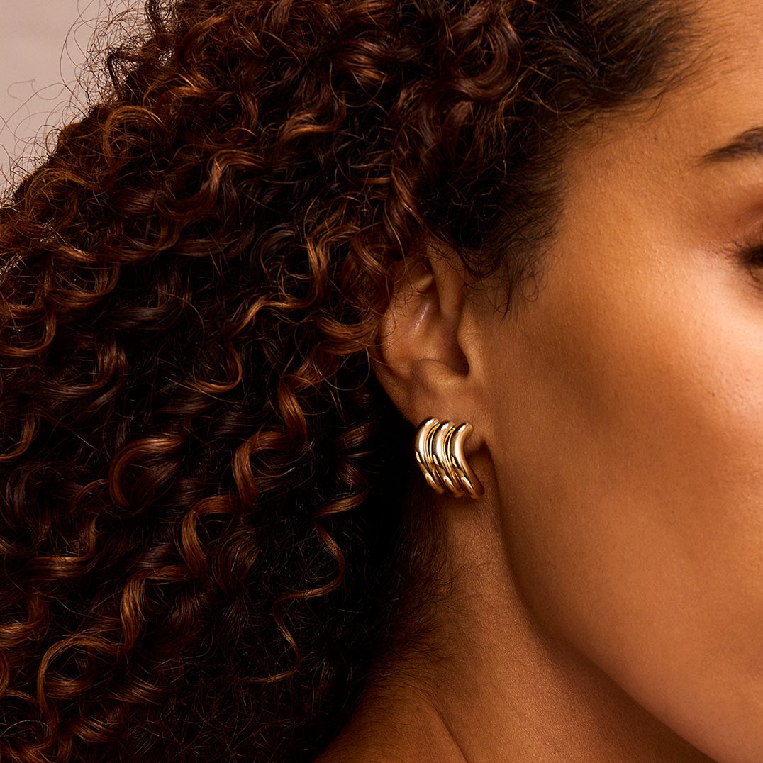 Making Waves Yellow Gold Triple Hoop Earrings