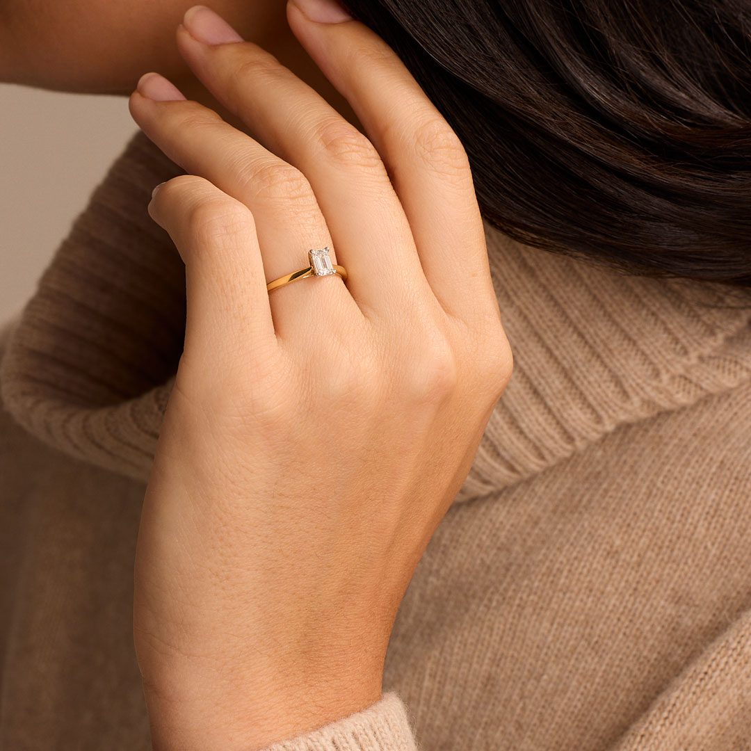 Signature Yellow Gold & Platinum Emerald Cut Diamond Solitaire Ring