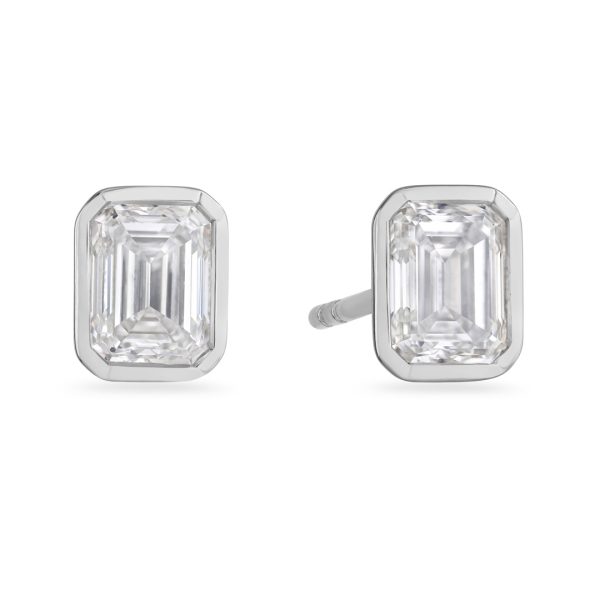 Day Diamonds Platinum Emerald Cut Diamond Stud Earrings
