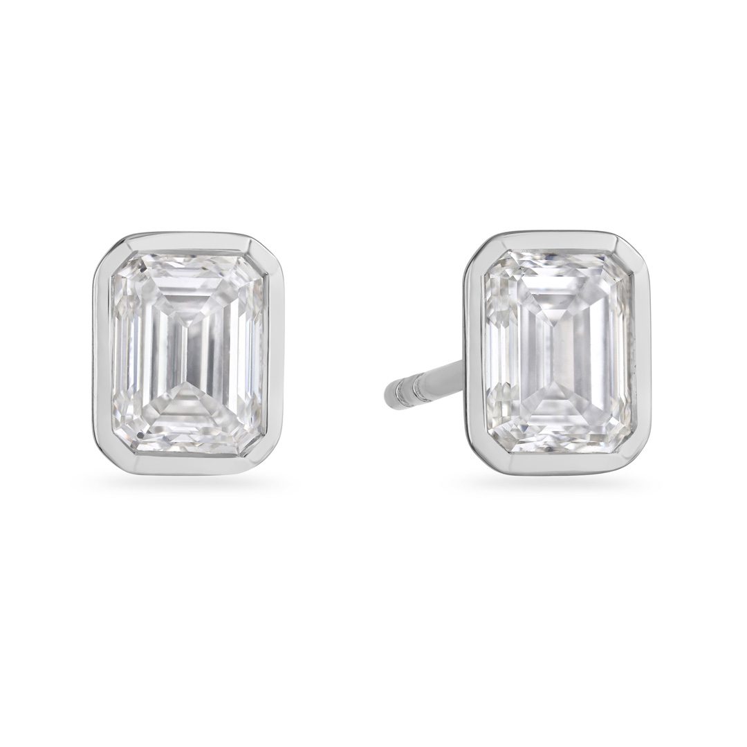 Day Diamonds Platinum Emerald Cut Diamond Stud Earrings