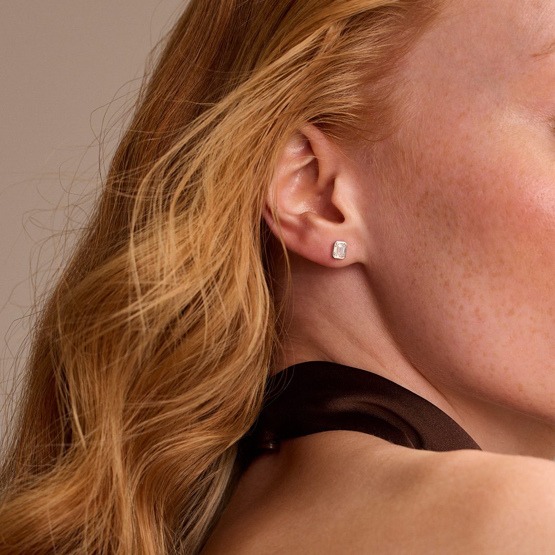 Day Diamonds Platinum Emerald Cut Diamond Stud Earrings