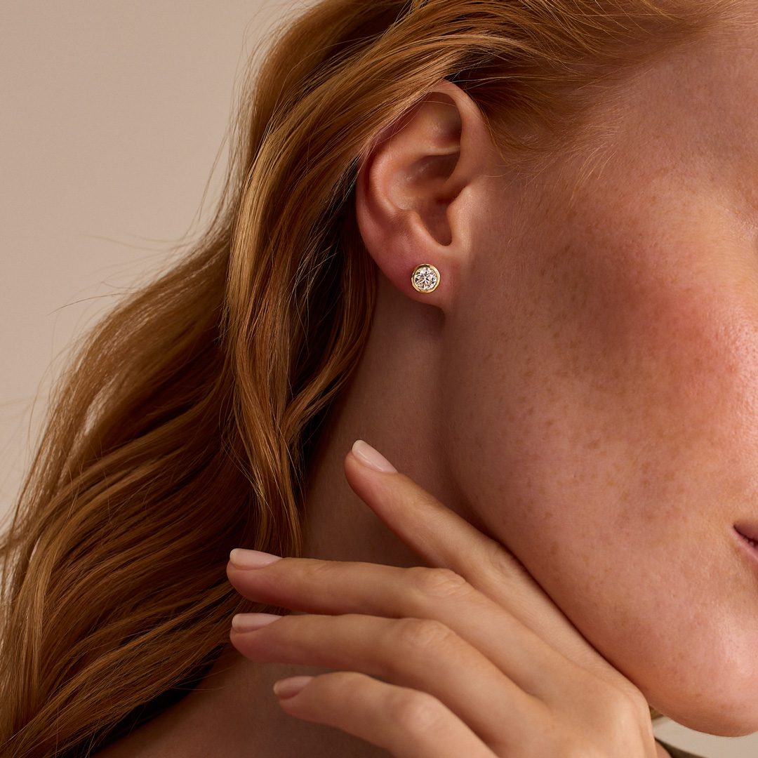 Day Diamonds Yellow Gold Round Brilliant Cut Diamond Stud Earrings