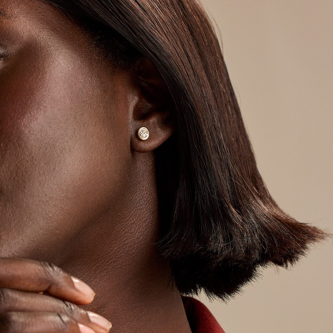 Day Diamonds Yellow Gold Oval Cut Diamond Stud Earrings