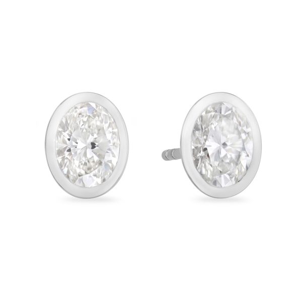Day Diamonds Platinum Oval Cut Diamond Stud Earrings