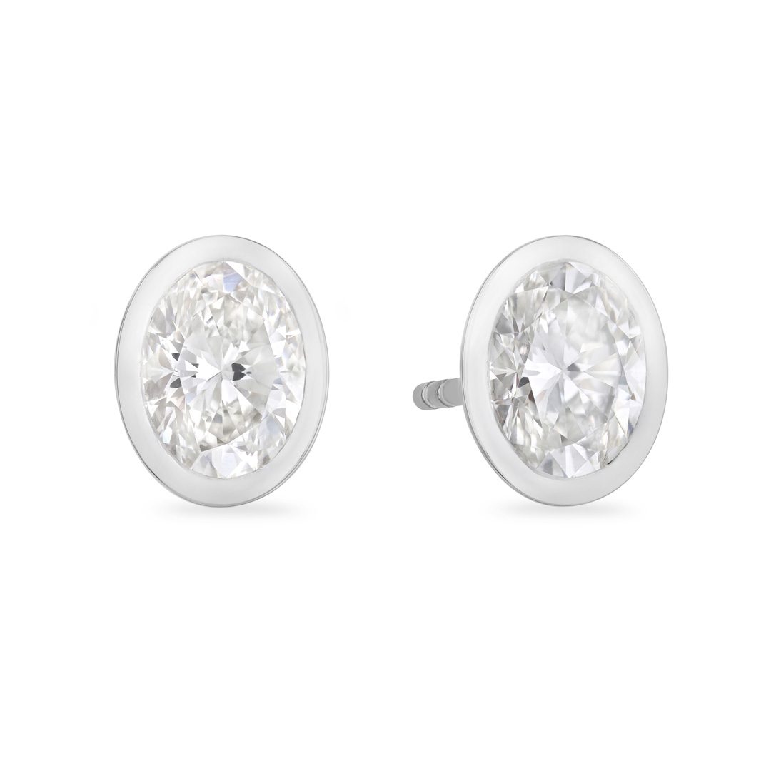 Day Diamonds Platinum Oval Cut Diamond Stud Earrings
