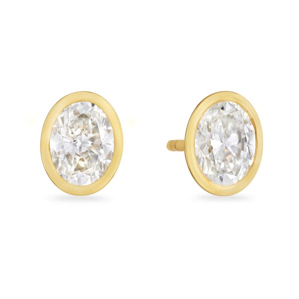 Day Diamonds Yellow Gold Oval Cut Diamond Stud Earrings