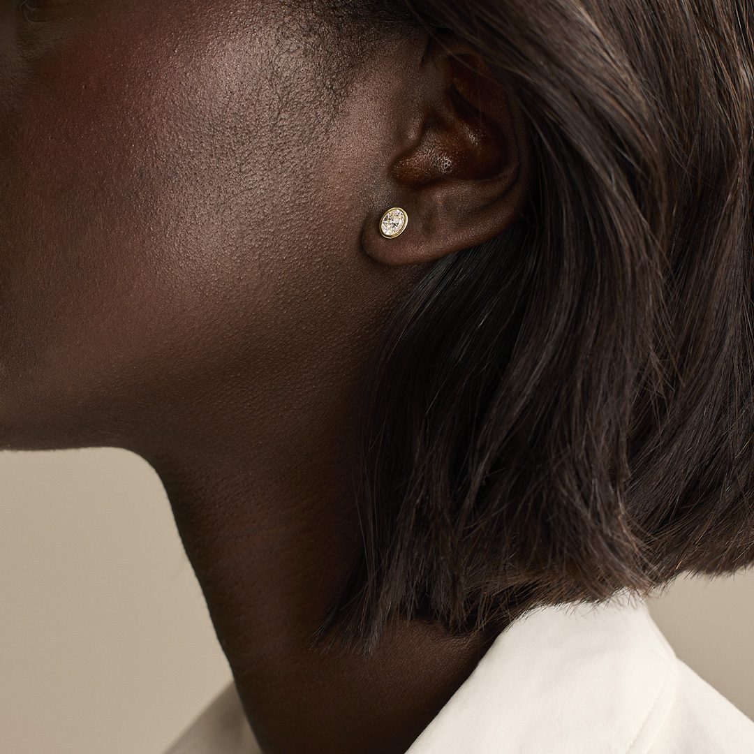 Day Diamonds Yellow Gold Oval Cut Diamond Stud Earrings