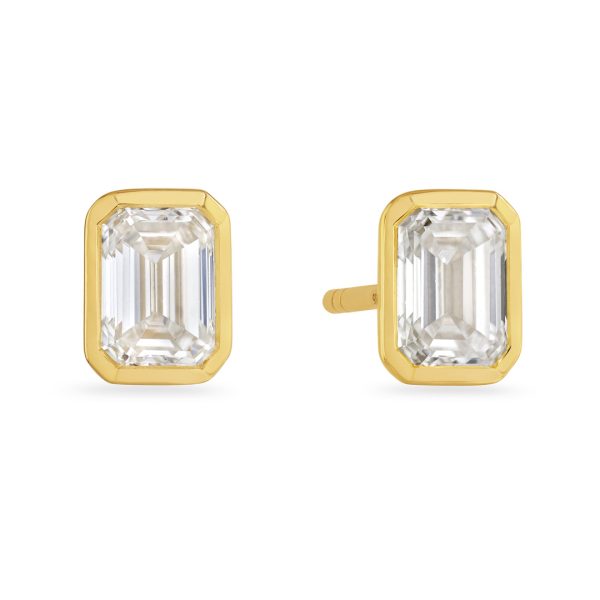 Day Diamonds Yellow Gold Emerald Cut Diamond Stud Earrings