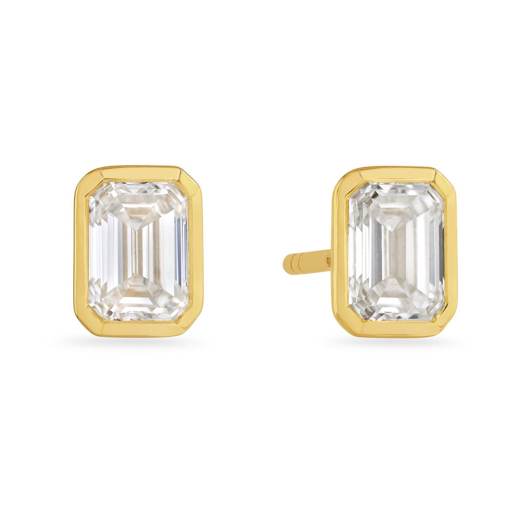 Day Diamonds Yellow Gold Emerald Cut Diamond Stud Earrings