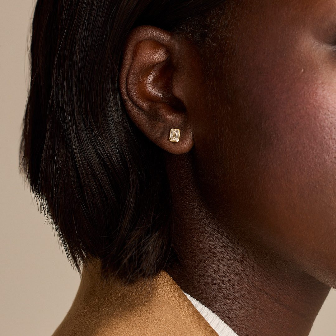 Day Diamonds Yellow Gold Emerald Cut Diamond Stud Earrings