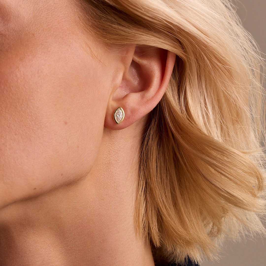 Day Diamonds Yellow Gold Marquise Cut Diamond Stud Earrings