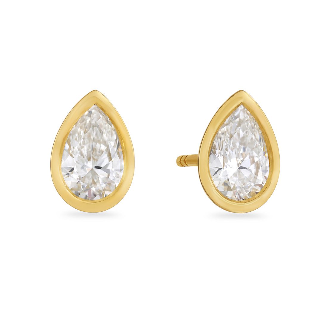 Day Diamonds Yellow Gold Pear Shape Diamond Stud Earrings