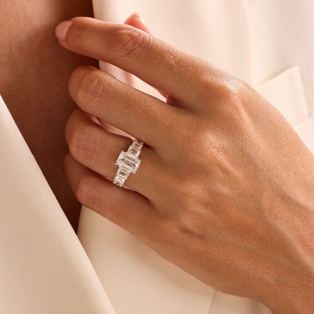 Platinum Emerald Cut Diamond Ring